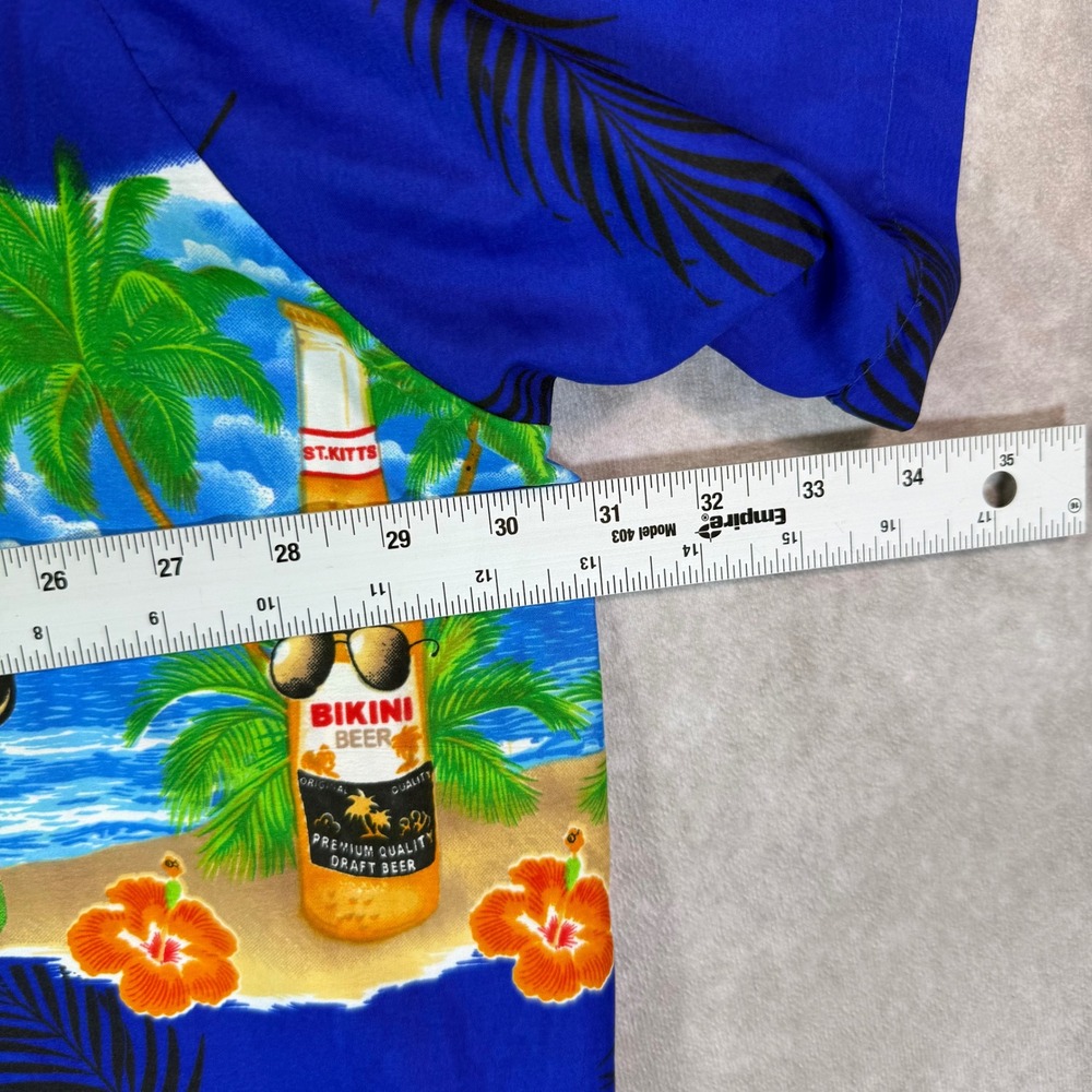 Rima Shirt Men XXL Blue Tropical Beer Palm Graphic Button Party Aloha Caribbean - Picture 6 of 7